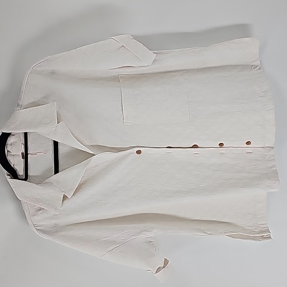 Free People Tops - Free People Oversized Textured Cream Button Front Shirt Blouse w Short Sleeves